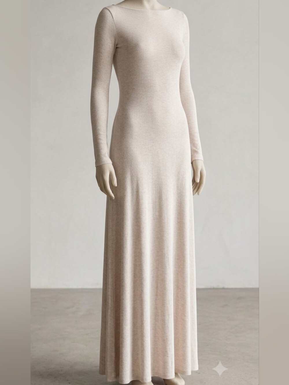 Aritzia Long-Sleeve Maxi Dress in Light Beige
